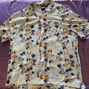 Bluey Disney Men’s Hawaiian Shirt 2XL XXL Button Up Short Sleeve Cartoon Bingo